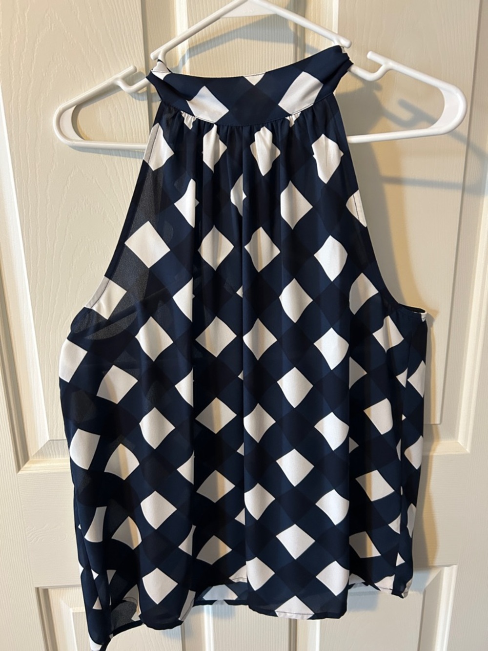 J. Crew Navy and White Geometric Halter Blouse